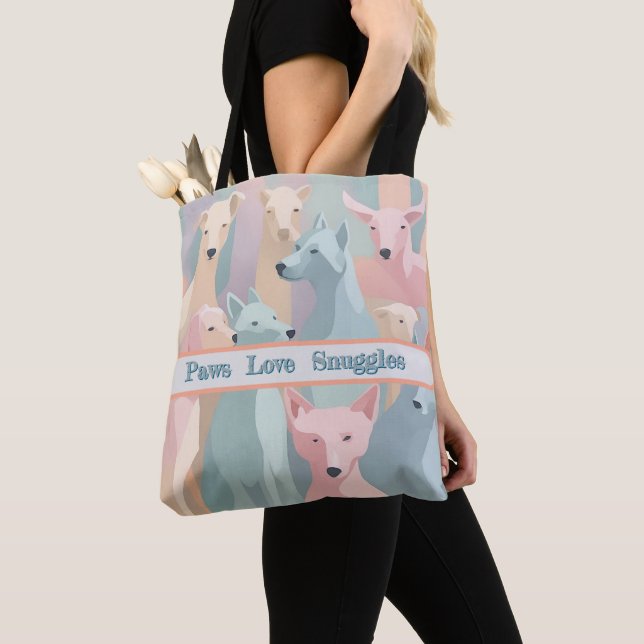 Dog Pattern Pastel Colours Minimalist Illustration Tote Bag (Close Up)