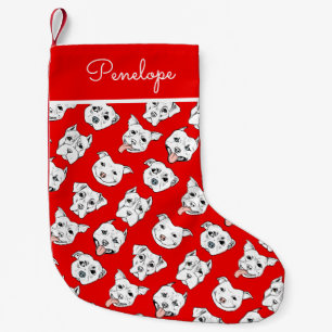 Dog Pattern, Red, Personalised Small Christmas Stocking