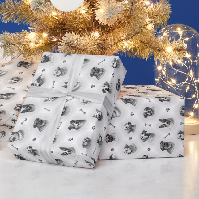 Dog pattern with bones and paw prints for wrapping paper (Holidays)
