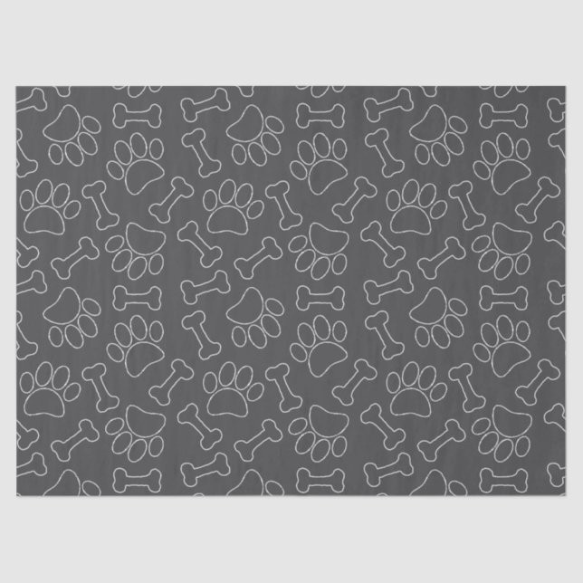 Dog Paw And Bones Drawing Pattern Custom Dark Gray Tissue Paper (Front)
