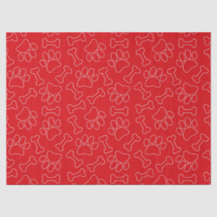 Dog Paw And Bones Drawing Pattern Custom Red Tissue Paper
