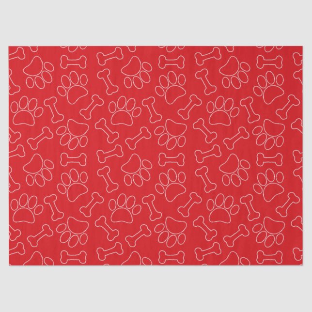 Dog Paw And Bones Drawing Pattern Custom Red Tissue Paper (Front)