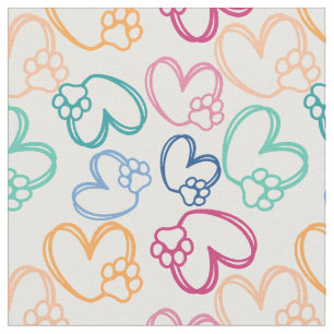 Dog Paw And Hearts Colourful Fabric
