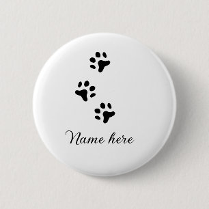 Dog paw black pet add name text animal paw photo 6 cm round badge