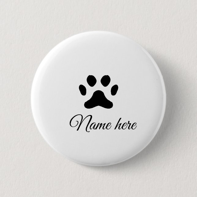 Dog paw black pet add name text animal paw photo 6 cm round badge (Front)
