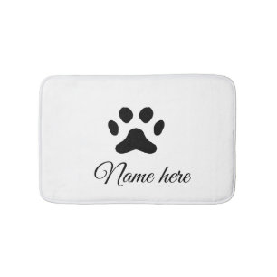 Dog paw black pet add name text animal paw photo bath mat