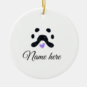 Dog paw black pet add name text animal paw photo ceramic ornament