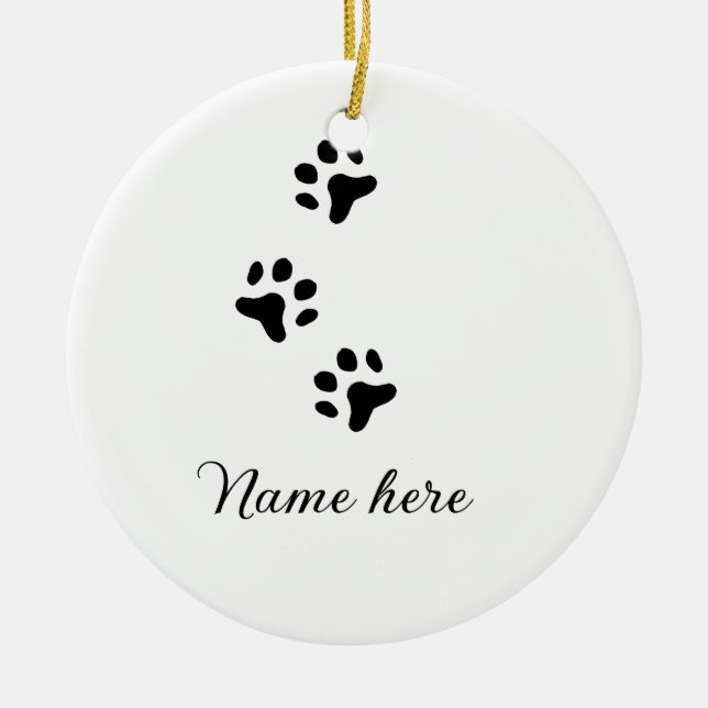 Dog paw black pet add name text animal paw photo ceramic ornament (Front)
