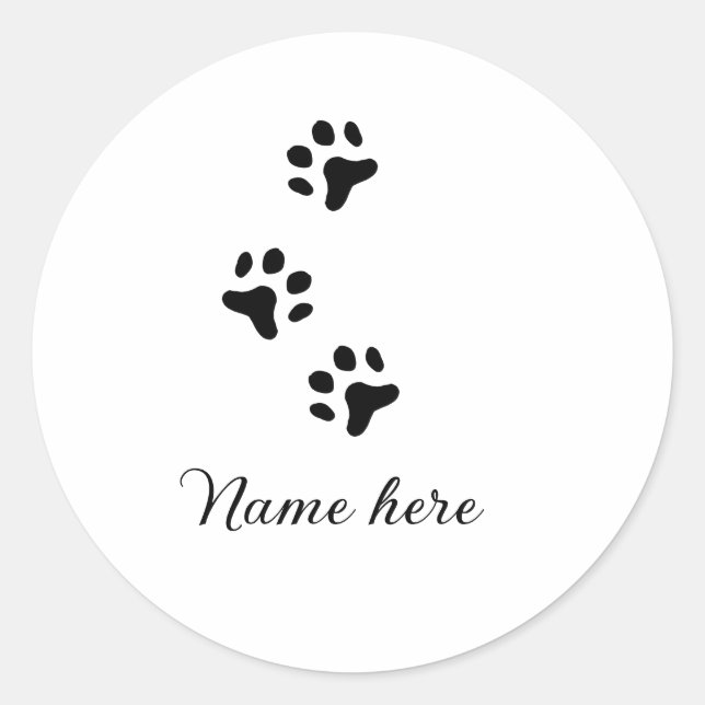 Dog paw black pet add name text animal paw photo classic round sticker (Front)
