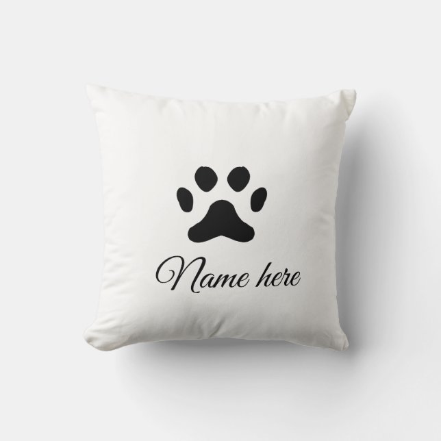 Dog paw black pet add name text animal paw photo cushion (Front)