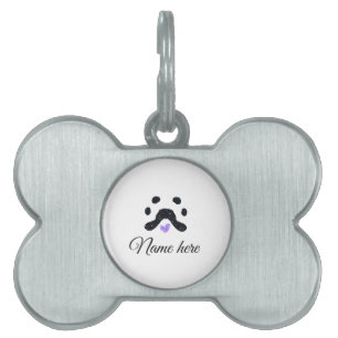 Dog paw black pet add name text animal paw photo ID tag