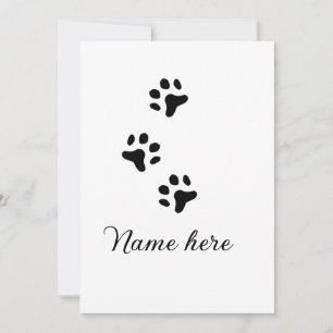 Dog paw black pet add name text animal paw photo invitation