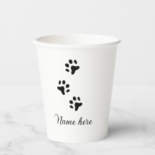 Dog paw black pet add name text animal paw photo paper cups