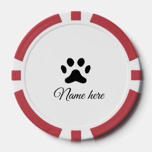 Dog paw black pet add name text animal paw photo poker chips