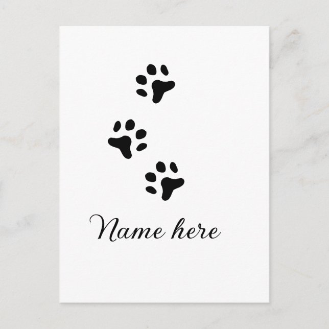 Dog paw black pet add name text animal paw photo postcard (Front)