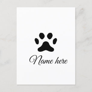 Dog paw black pet add name text animal paw photo postcard