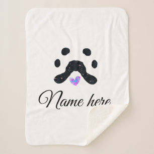 Dog paw black pet add name text animal paw photo sherpa blanket