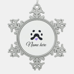Dog paw black pet add name text animal paw photo snowflake pewter christmas ornament