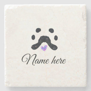 Dog paw black pet add name text animal paw photo stone coaster