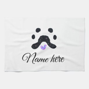 Dog paw black pet add name text animal paw photo tea towel