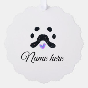 Dog paw black pet add name text animal paw photo tree decoration card