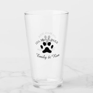 Dog paw black pet wedding couple name date romanti glass
