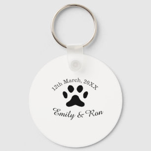 Dog paw black pet wedding couple name date romanti key ring