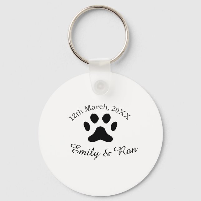 Dog paw black pet wedding couple name date romanti key ring (Front)