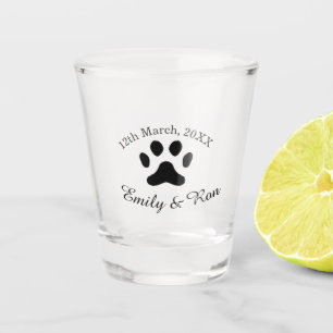 Dog paw black pet wedding couple name date romanti shot glass
