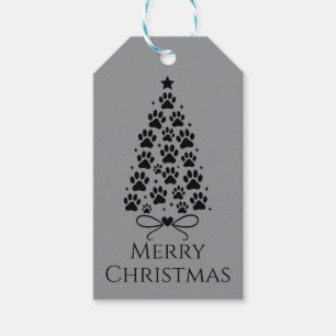 Dog Paw Black Silhouette Christmas Tree Gift Tags