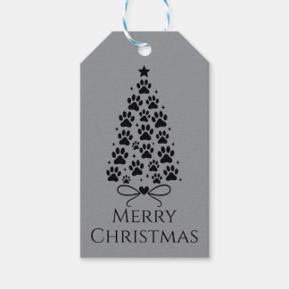 Dog Paw Black Silhouette Christmas Tree Gift Tags