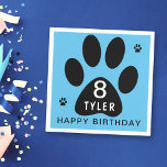 Dog Paw Blue Kids Birthday Party  Napkin<br><div class="desc">Dog Paw Blue Kids Birthday Party Napkins. The design features a Happy birthday text,  a name in a black dog paw print on a blue background. Personalise the napkins with the kid`s name and age.</div>