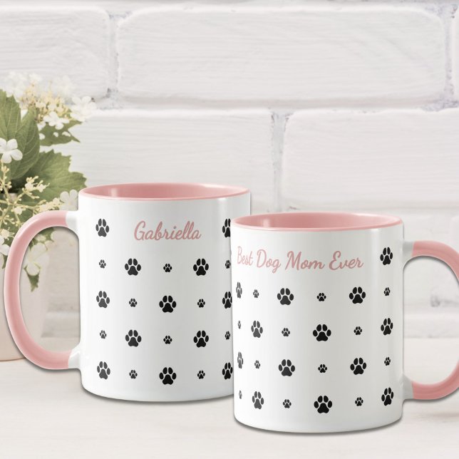Dog Paw Blush Pink Custom Name Mug (Creator Uploaded)