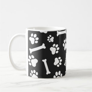 Dog Paw & Bones Pattern - Inverted Black & White  Coffee Mug