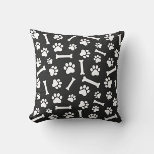 Dog Paw & Bones Pattern - Inverted Black & White Cushion