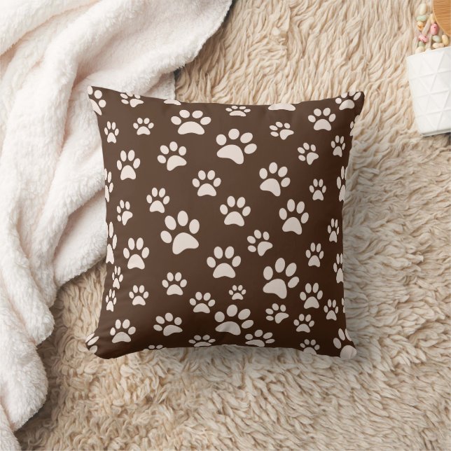 Dog Paw Brown Throw Pillow (Blanket)