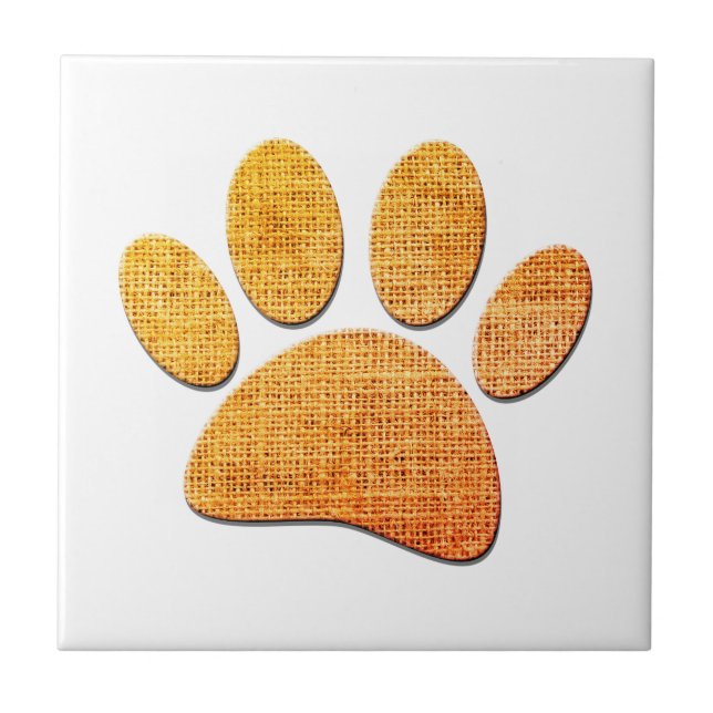 Dog Paw Burlap Aged Print Ceramic Tile (Front)