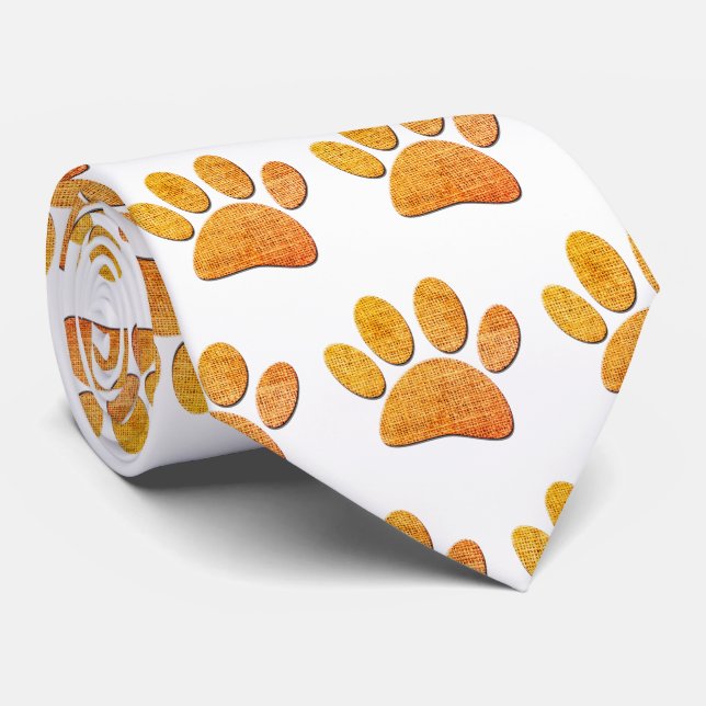 Dog Paw Burlap Aged Print Tie (Rolled)