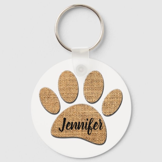 Dog Paw Burlap Print Key Ring (Front)