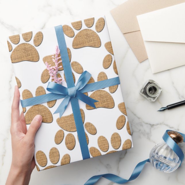 Dog Paw Burlap Print Wrapping Paper (Gifting)