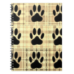 Dog Paw Cartoon Pattern Quilt In Sepia Notebook