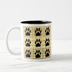 Dog Paw Cartoon Pattern Quilt In Sepia Two-Tone Coffee Mug