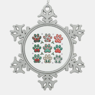 Dog Paw Christmas Coquette Bow Xmas Tree Family Snowflake Pewter Christmas Ornament
