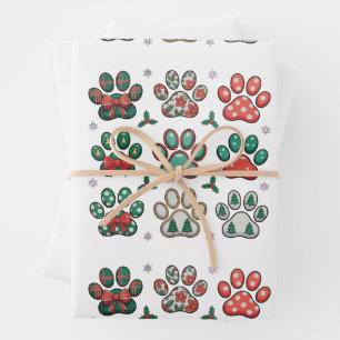 Dog Paw Christmas Coquette Bow Xmas Tree Family Wrapping Paper Sheet