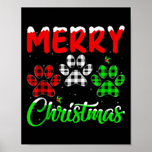 Dog Paw Christmas Pajamas Puppy Dog Lover Xmas Tan Poster