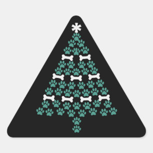 Dog Paw Christmas Tree Cute Xmas Gift Puppy Lover Triangle Sticker