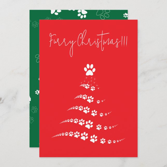 Dog Paw Christmas Tree | Furry Christmas Holiday Card (Front/Back)