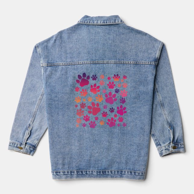 Dog Paw colourful Denim Jacket (Back)