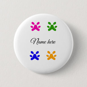 Dog paw colourful pet add name text animal paw 6 cm round badge