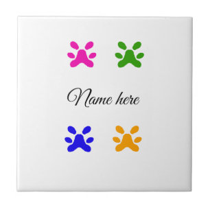 Dog paw colourful pet add name text animal paw ceramic tile